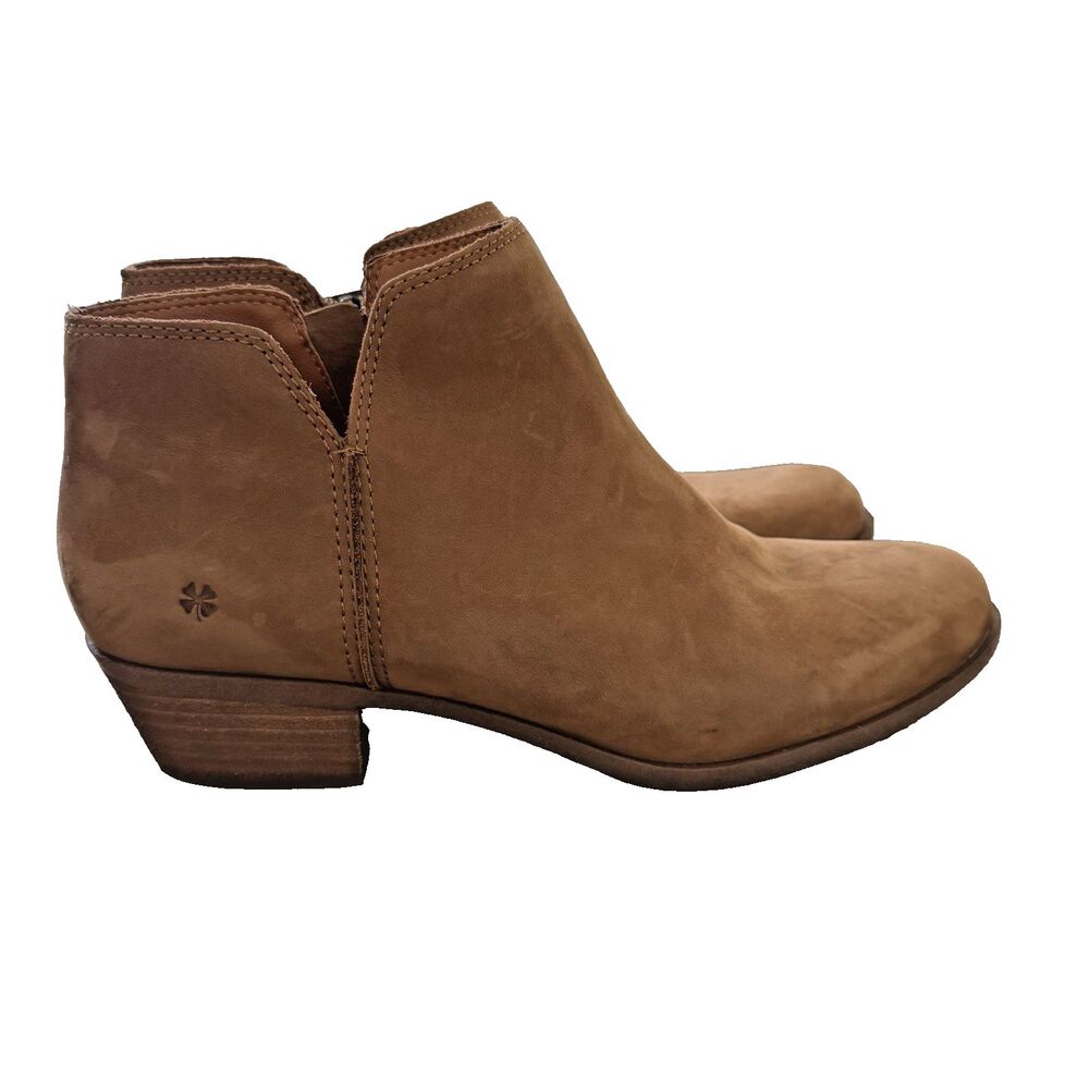 Lucky Brand Basel Ankle Boot Brindle Suede Size 9.5 Ortholite Tan Boho Western
